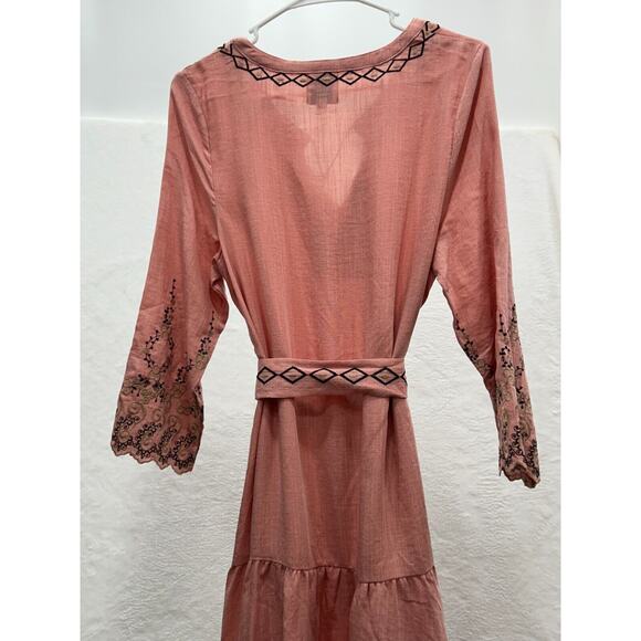 Misa Boho Dress Womens XS Pink Viscose Embroidered Tie Waist V Neck Drawstring - Picture 9 of 16